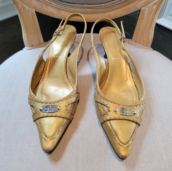 FENDI Selleria GOLD kitten heels - Picture 1 of 13